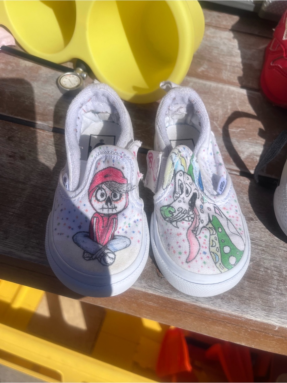 Vans White and Pink Kids Slip-On Sneakers with Floral Doodles